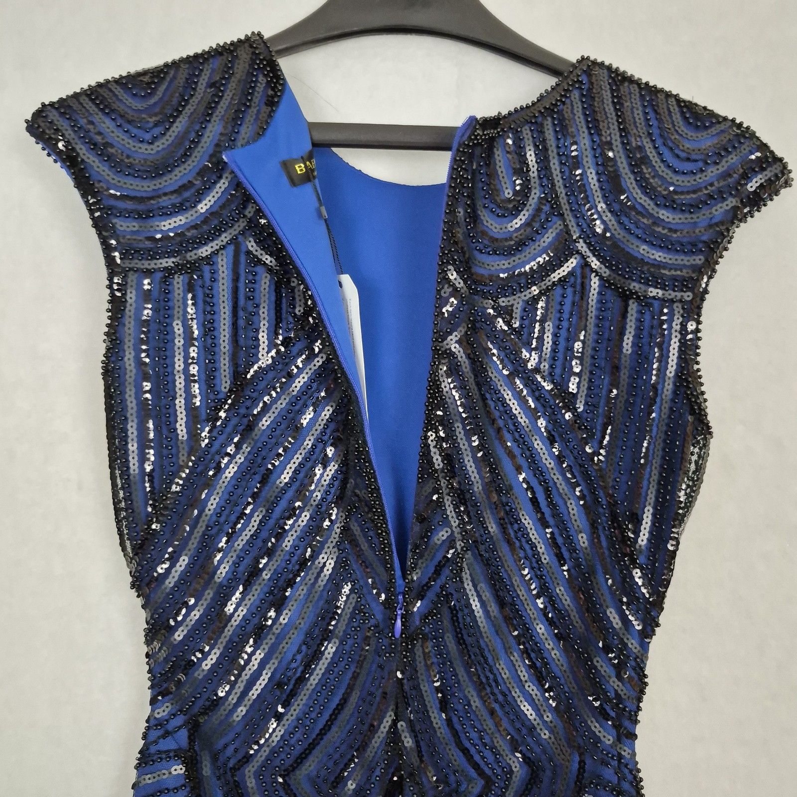 Ladies 1920s Roaring 20s Flapper Gatsby Blue Black Sequins Dress Small Fringe. — image 7 of 8